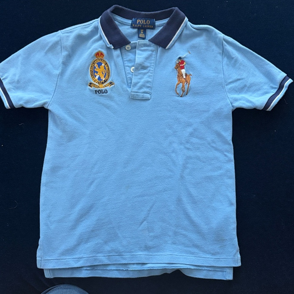 Ralph Lauren boys Polo Light Blue Embroidered Crest Polo Shirt- S/P 8